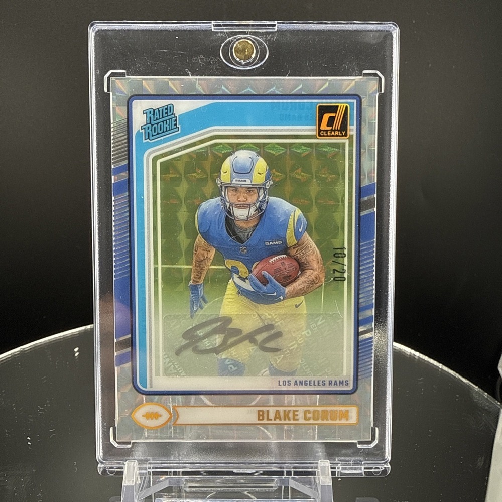 2024 Panini Clearly Donruss Rated Rookie Blake Corum #76 /20 LA Rams logo Border